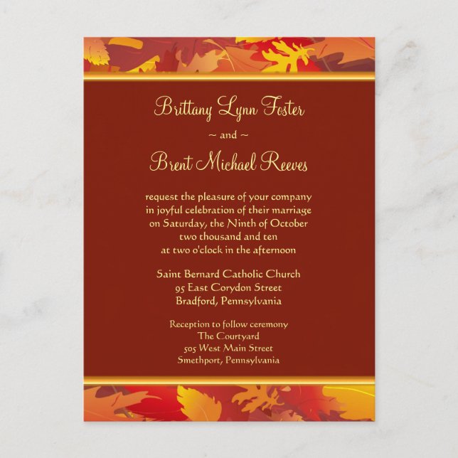 Sample Wedding Invitation - Fall Leaves Border (Front)