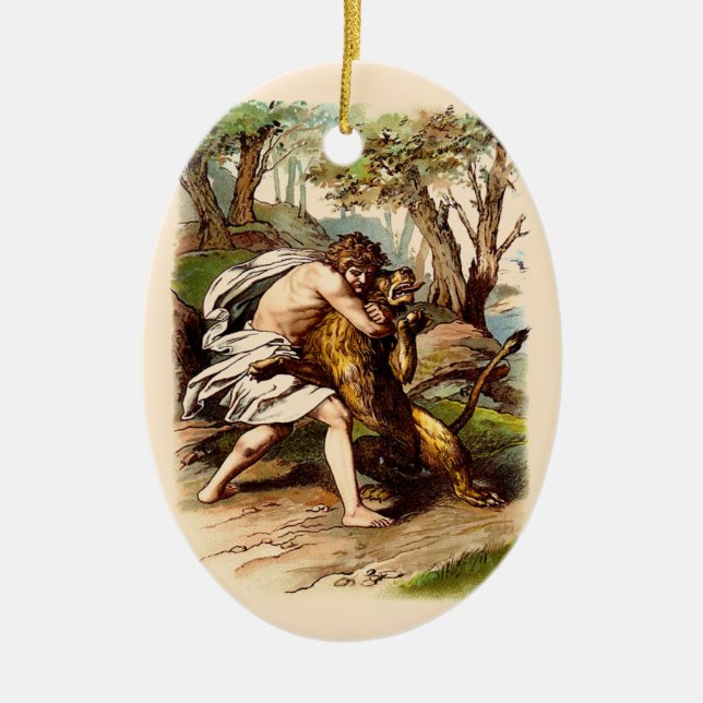 Samson And The Lion Ceramic Tree Decoration (Front)