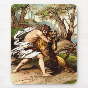 samson killing a small lion mousepad