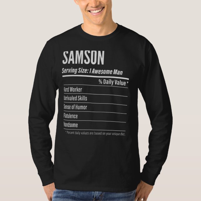 Samson Serving Size Nutrition Label Calories T-Shirt (Front)