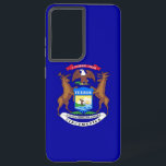 Samsung Galaxy S21 Plus Case Flag of Michigan<br><div class="desc">Transform your Samsung Galaxy S21 Plus into a celebration of Michigan's pride with our exclusive phone cover featuring the state flag! Crafted with meticulous attention to detail, this cover proudly showcases the distinctive elements of the Michigan flag. It features a dark blue field with the state coat of arms placed...</div>