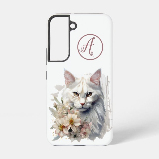 Samsung S22 Pretty White Cat Initials Samsung Galaxy S22 Case (Back)