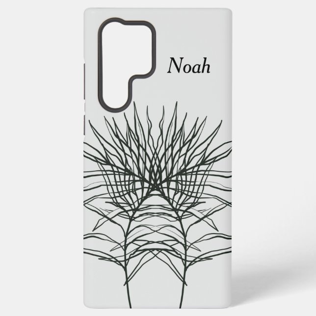 Samsung S22 Ultra Case Light Grey Leaf Lines (Back)