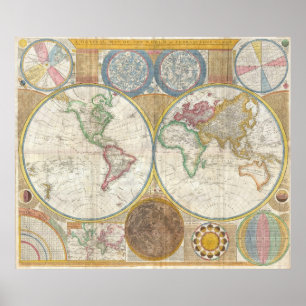 Samuel Dunn Wall Map of the World in Hemispheres Poster