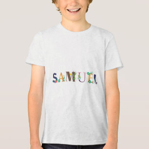SAMUEL Name Art With Flowers Embroidered Tri-Blend Shirt