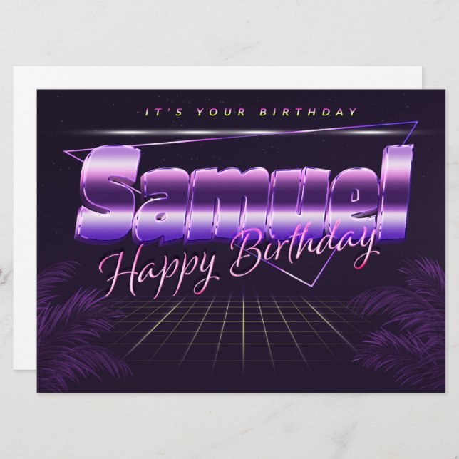 Samuel Name first name lilac retro card birthday (Front/Back)