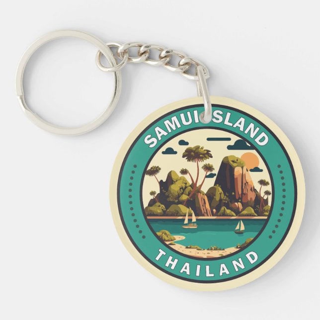 Samui Island Thailand Travel Art Badge Key Ring (Front)