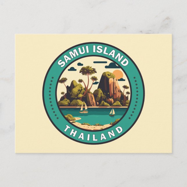 Samui Island Thailand Travel Art Badge Postcard (Front)