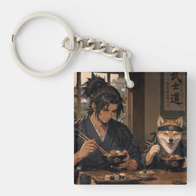 Samurai & Akita Noodle Night Key Ring (Front)