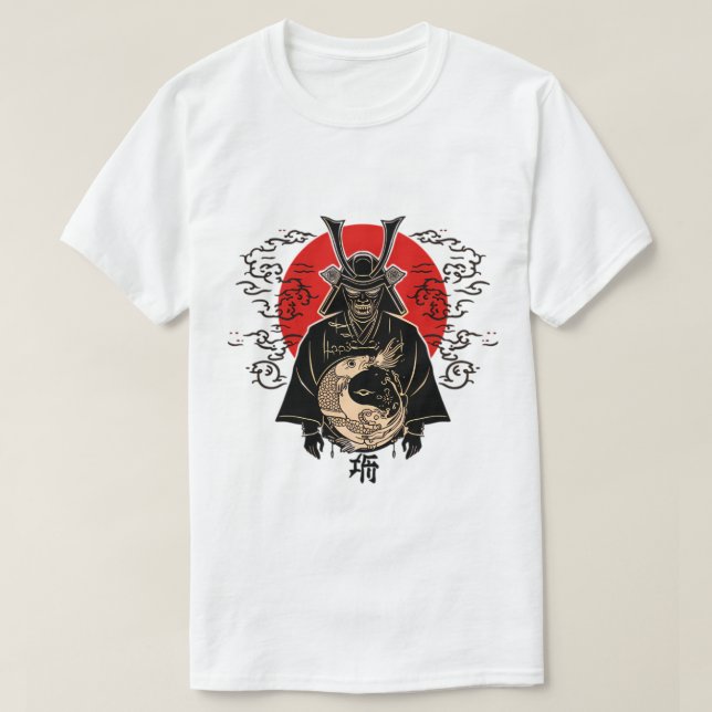 Samurai and Rising Sun – Japanese Art T-Shirt (Design Front)