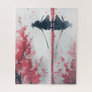 Samurai and Sakura – Japanese Warrior Art Jigsaw Puzzle
