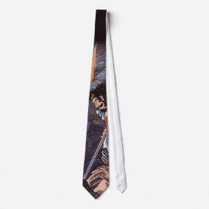 Samurai and Water Dragon Vintage Japanese Print Tie