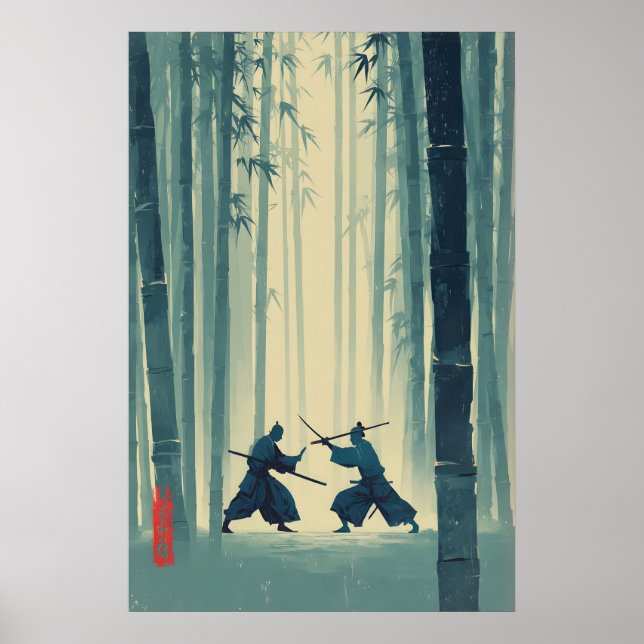 Samurai Bamboo Print Japanese Nature Art (Blue (Front)