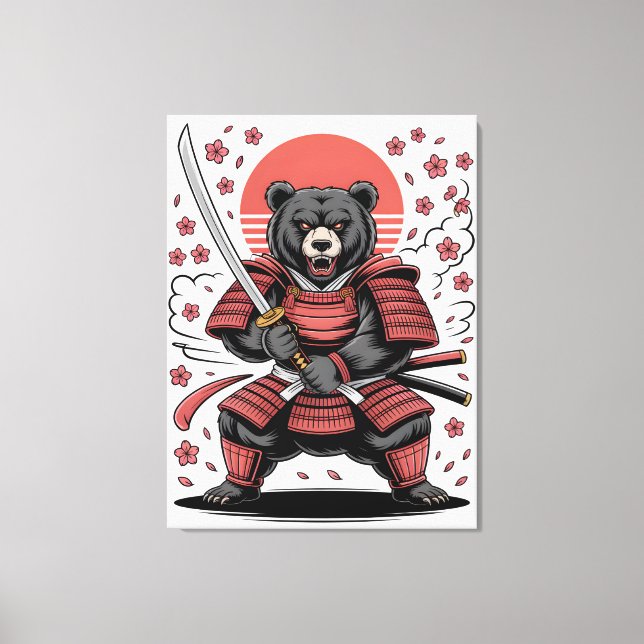 Samurai Bear Stretched Canvas Print (Front)