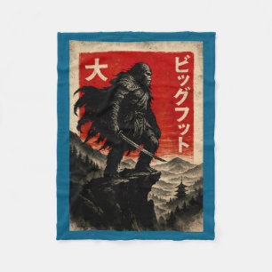 Samurai Bigfoot Graphic Tee Japanese Vintage  Fleece Blanket