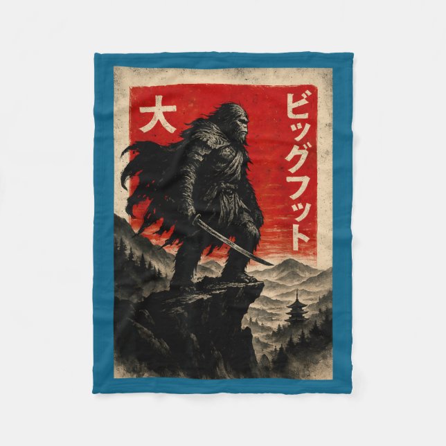 Samurai Bigfoot Graphic Tee Japanese Vintage  Fleece Blanket (Front)