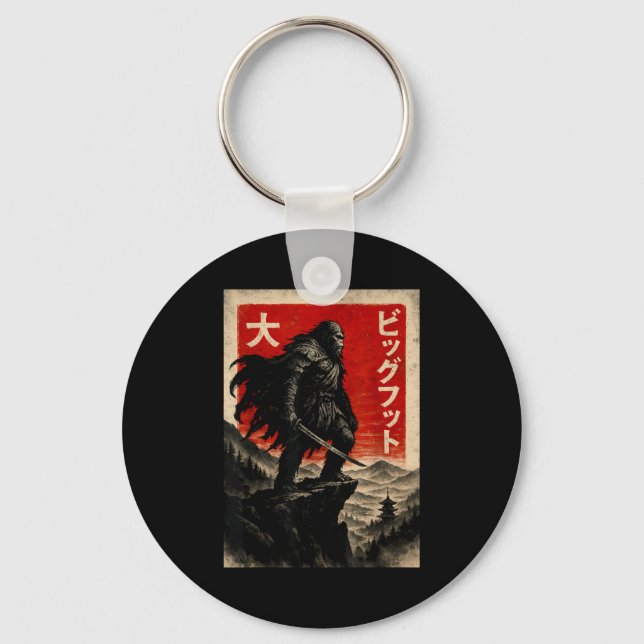Samurai Bigfoot Graphic Tee Japanese Vintage  Key Ring (Front)