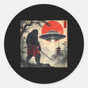 Samurai Bigfoot Japanese Ufo Vintage Graphic Ukiyo Classic Round Sticker