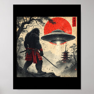 Samurai Bigfoot Japanese Ufo Vintage Graphic Ukiyo Poster