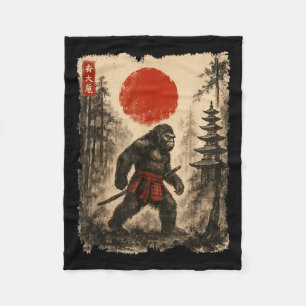 Samurai Bigfoot Japanese Vintage Sasquatch Ukiyo-e Fleece Blanket