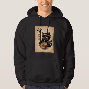 Samurai Black Cat Eating Ramen Japanese Manga Styl Hoodie