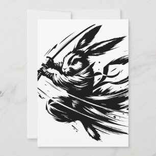 Samurai Bunny Black Ink Warrior Rabbit Holiday Card