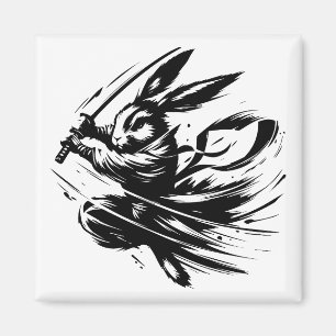 Samurai Bunny Black Ink Warrior Rabbit Magnet