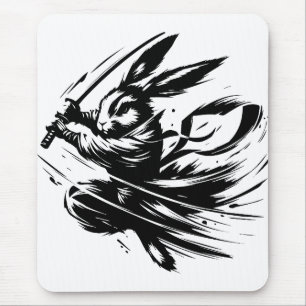 Samurai Bunny Black Ink Warrior Rabbit Mouse Mat