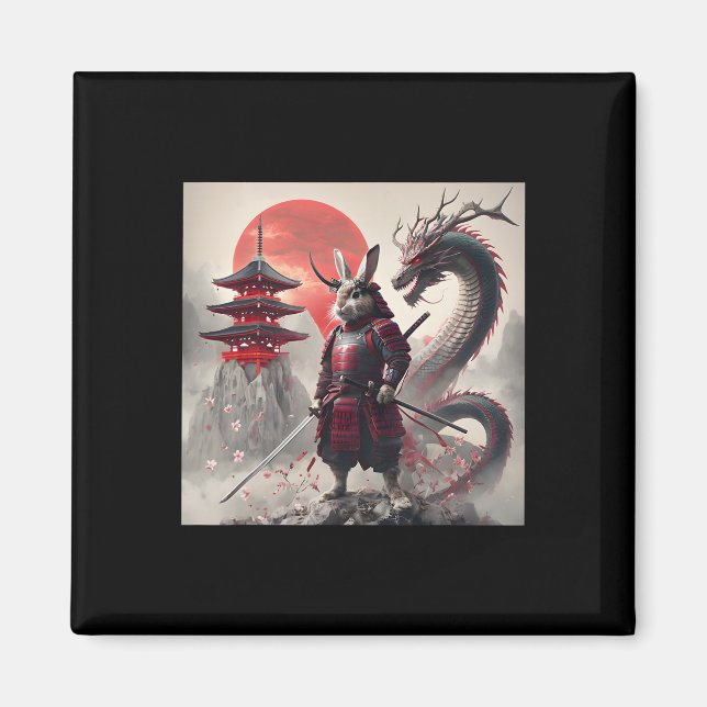 Samurai Bunny Rabbit Graphic Warrior Japanese Rabb Magnet (Front)