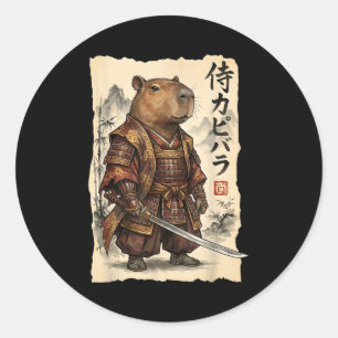 Samurai Capybara Japanese Art Vintage Graphic Funn Classic Round Sticker