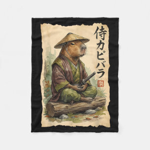 Samurai Capybara Japanese Art Vintage Graphic Funn Fleece Blanket