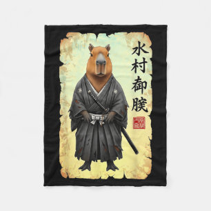Samurai Capybara Japanese Art Vintage Graphic Funn Fleece Blanket