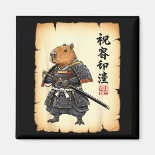Samurai Capybara Japanese Art Vintage Graphic Funn Magnet