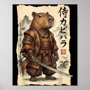 Samurai Capybara Japanese Art Vintage Graphic Funn Poster