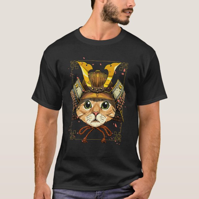 Samurai Cat Armour Japanese Warrior Bushido Japane T-Shirt (Front)