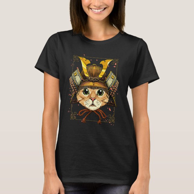 Samurai Cat Armour Japanese Warrior Bushido Japane T-Shirt (Front)