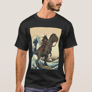 Samurai Cat Dinosaur Ukiyo-e Art Japanese Great Wa T-Shirt
