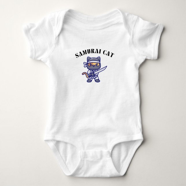 Samurai Cat – Funny Warrior Feline Design Baby Bodysuit (Front)