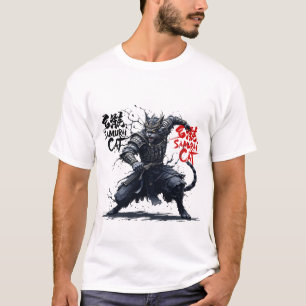 Samurai Cat Graphic Tee Warrior Vintage Japanese A
