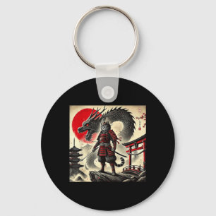 Samurai Cat Graphic Warrior Japanese Cat Ninja Men Key Ring
