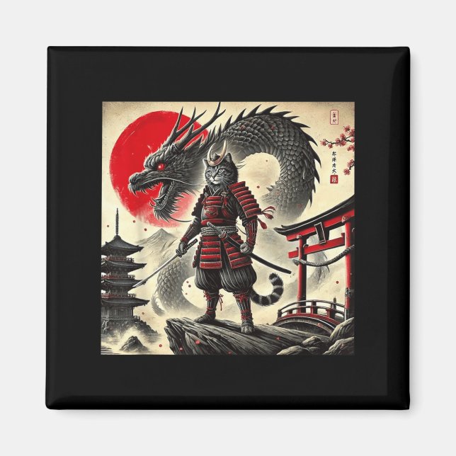 Samurai Cat Graphic Warrior Japanese Cat Ninja Men Magnet (Front)