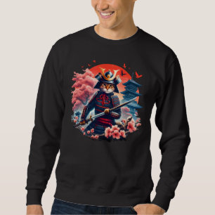Samurai Cat Graphic Warrior Vintage Japanese Anime Sweatshirt