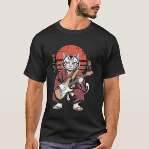 Samurai Cat Guitar Design with Japanese Vibe for M T-Shirt