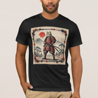 Samurai Cat Illustration T-Shirt | Japanese Sunset