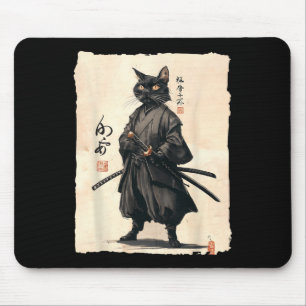 Samurai Cat Japanese Anime Cat Lover Funny For Men Mouse Mat