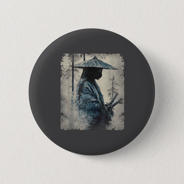 Samurai Cat Japanese Art Anime Men Women Kids Grap 6 Cm Round Badge (Front)