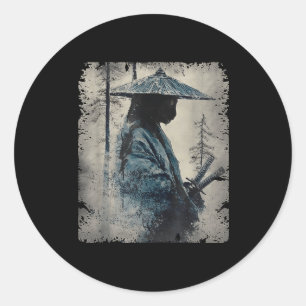 Samurai Cat Japanese Art Anime Men Women Kids Grap Classic Round Sticker