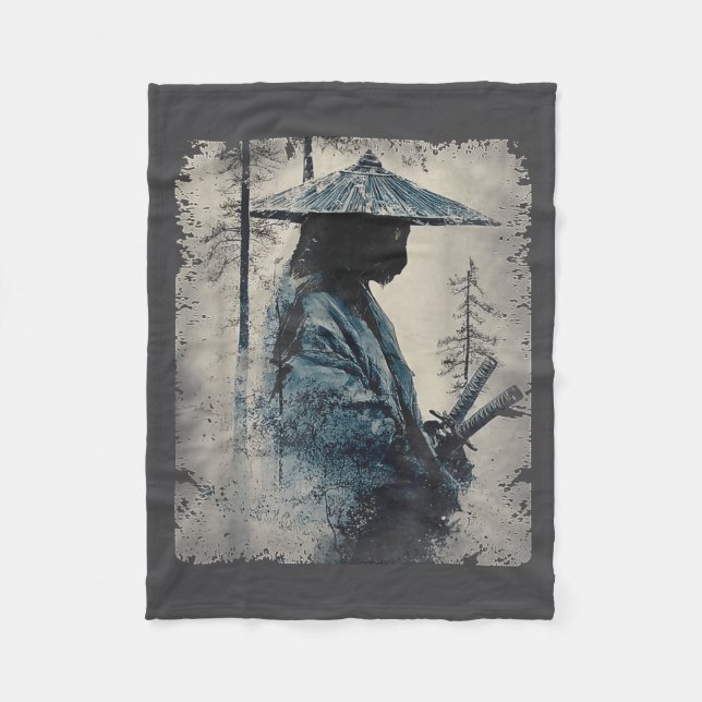 Samurai Cat Japanese Art Anime Men Women Kids Grap Fleece Blanket (Front)
