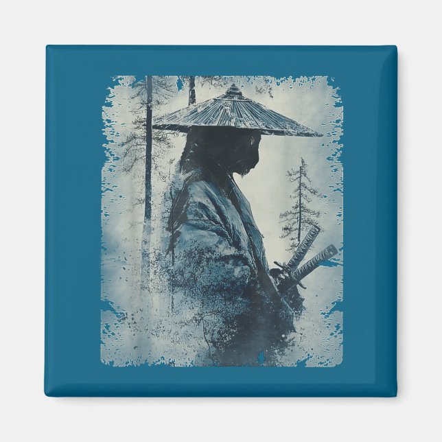 Samurai Cat Japanese Art Anime Men Women Kids Grap Magnet (Front)