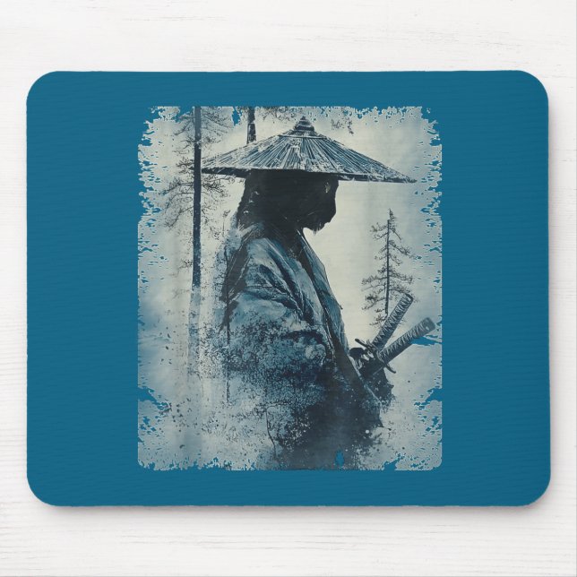 Samurai Cat Japanese Art Anime Men Women Kids Grap Mouse Mat (Front)